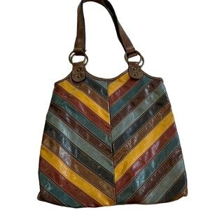 Liz & Co Faux Leather Multi Color Striped Shoulder Bag 13x14x2” Purse Satchel